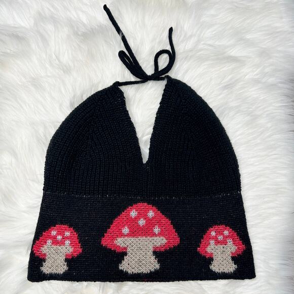 Mushroom Knit Crop Top Size Small Fairy Grunge Goblin Nature Earthy Boho Cottage - Picture 1 of 5